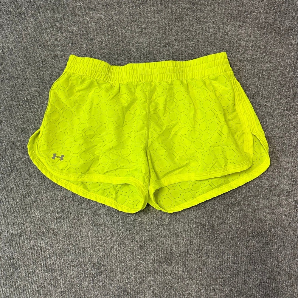 Under Armour Shorts Womens Size M Neon Yellow HeatGear Perforated Running Sport